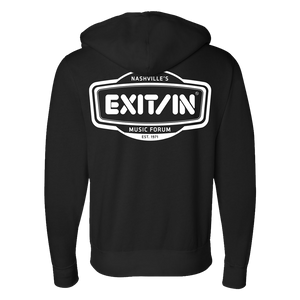 EI logo black zip up hoodie back Exit/In