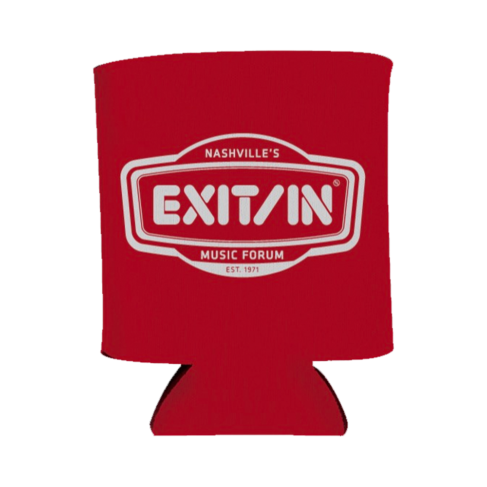 EI red drink koozie Exit/In