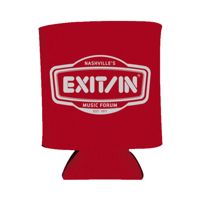 EI red drink koozie Exit/In