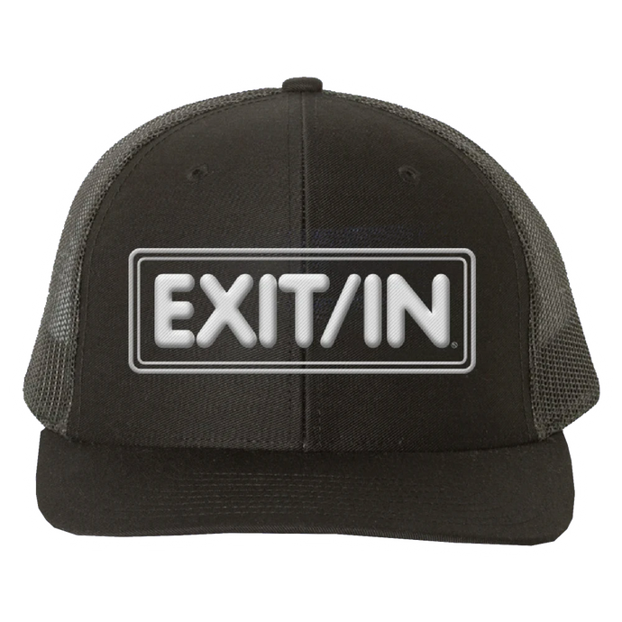 Embroidered Exit/In Black Trucker Hat
